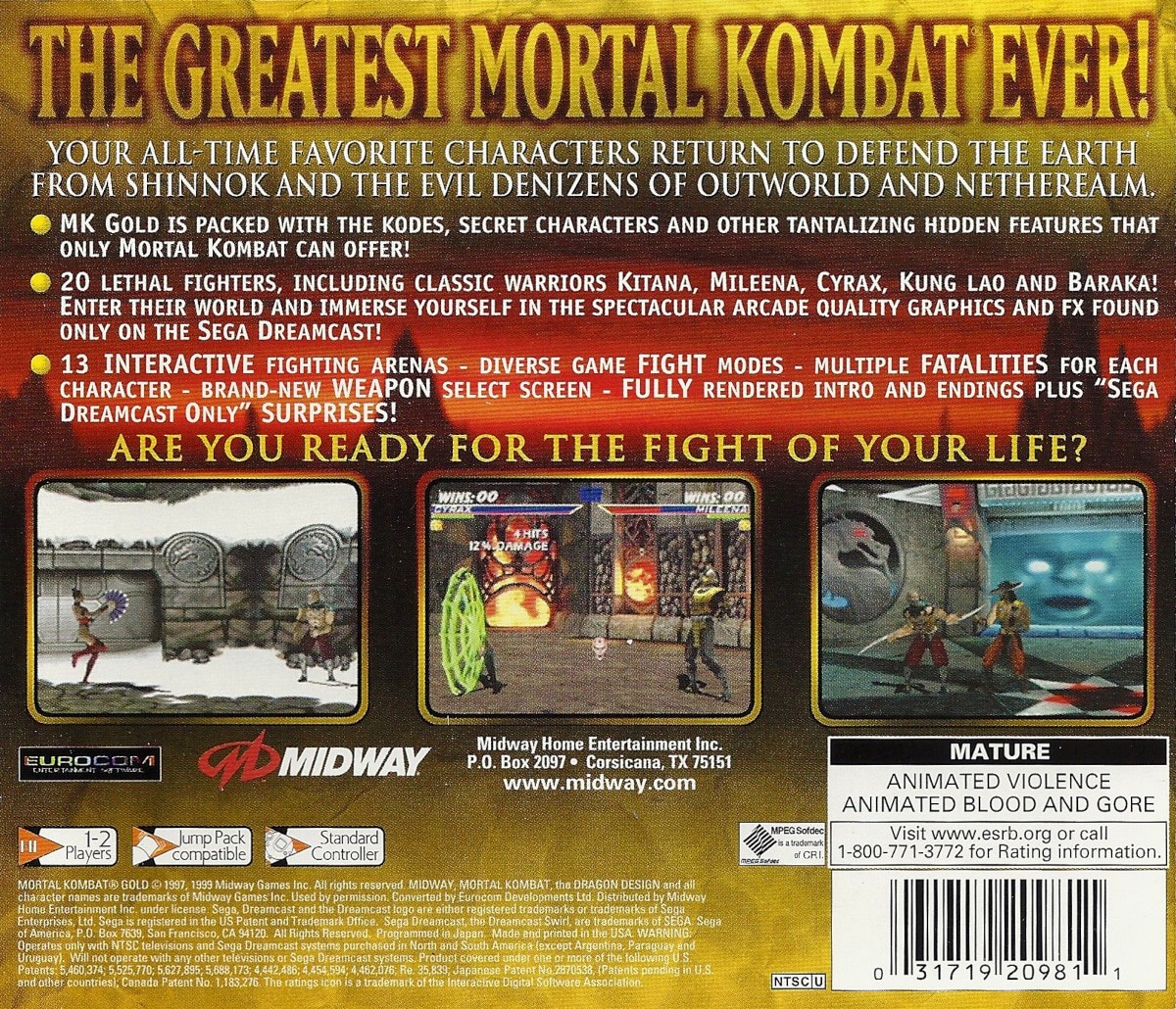 Capa do jogo Mortal Kombat Gold