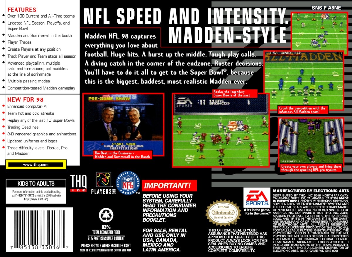 Capa do jogo Madden NFL 98