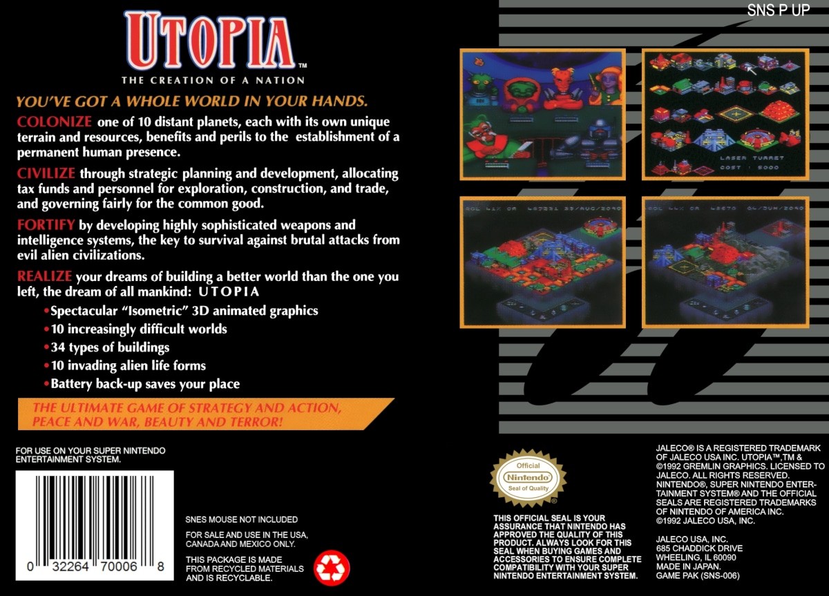 Capa do jogo Utopia: The Creation of a Nation