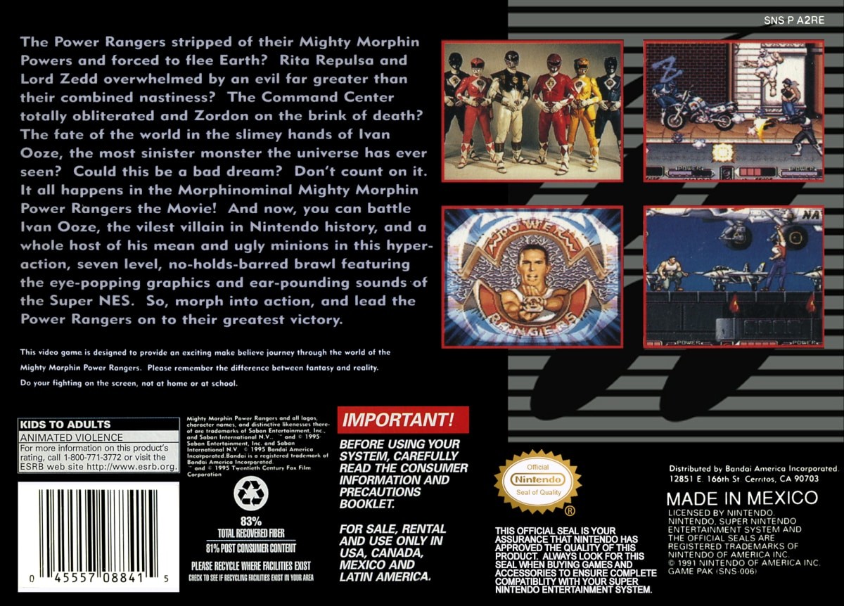 Capa do jogo Mighty Morphin Power Rangers: The Movie