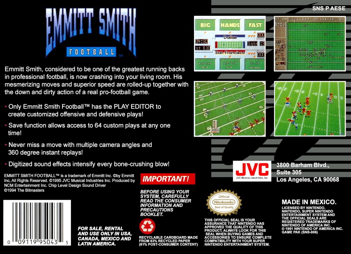 Capa do jogo Emmitt Smith Football