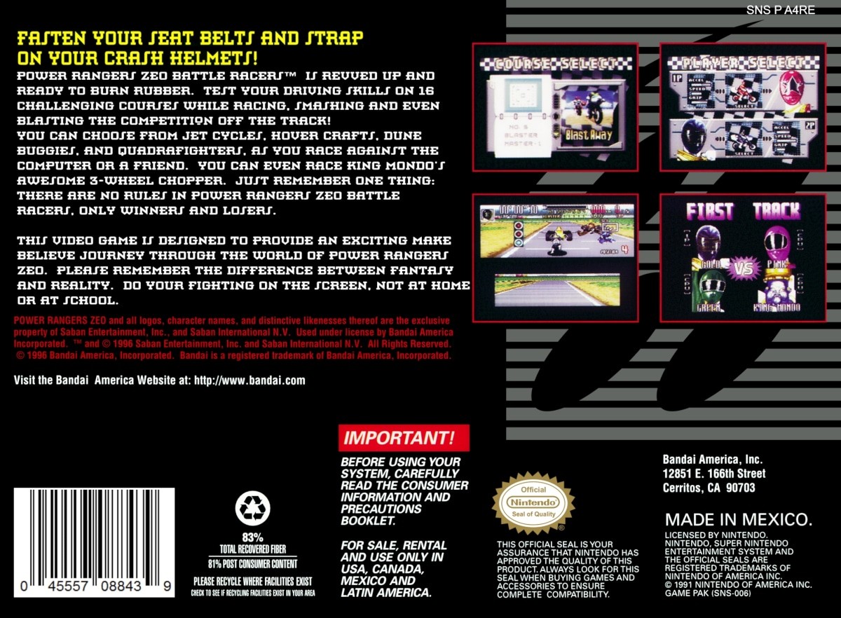 Capa do jogo Power Rangers Zeo: Battle Racers