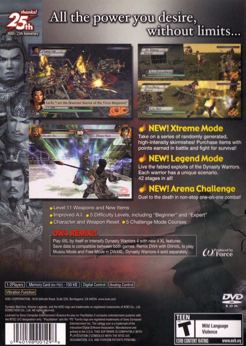 Capa do jogo Dynasty Warriors 4: Xtreme Legends