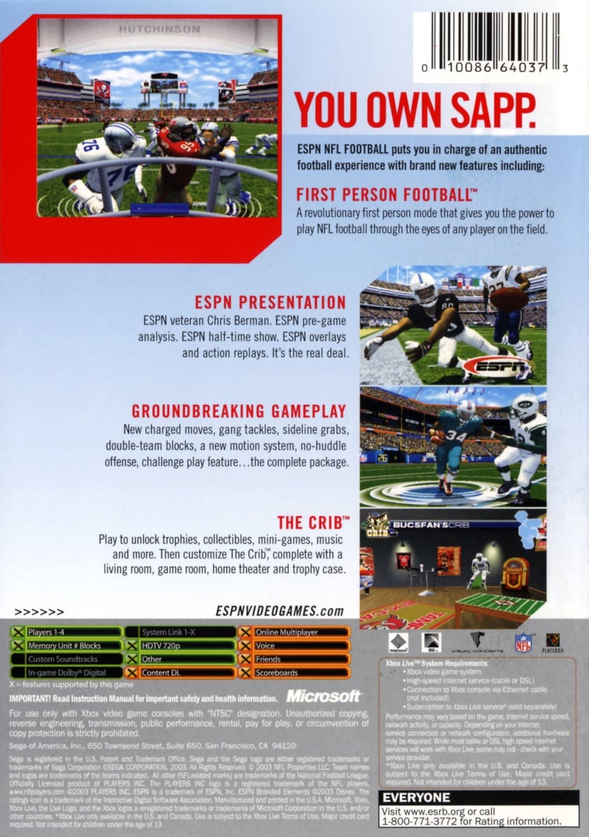 Capa do jogo ESPN NFL Football