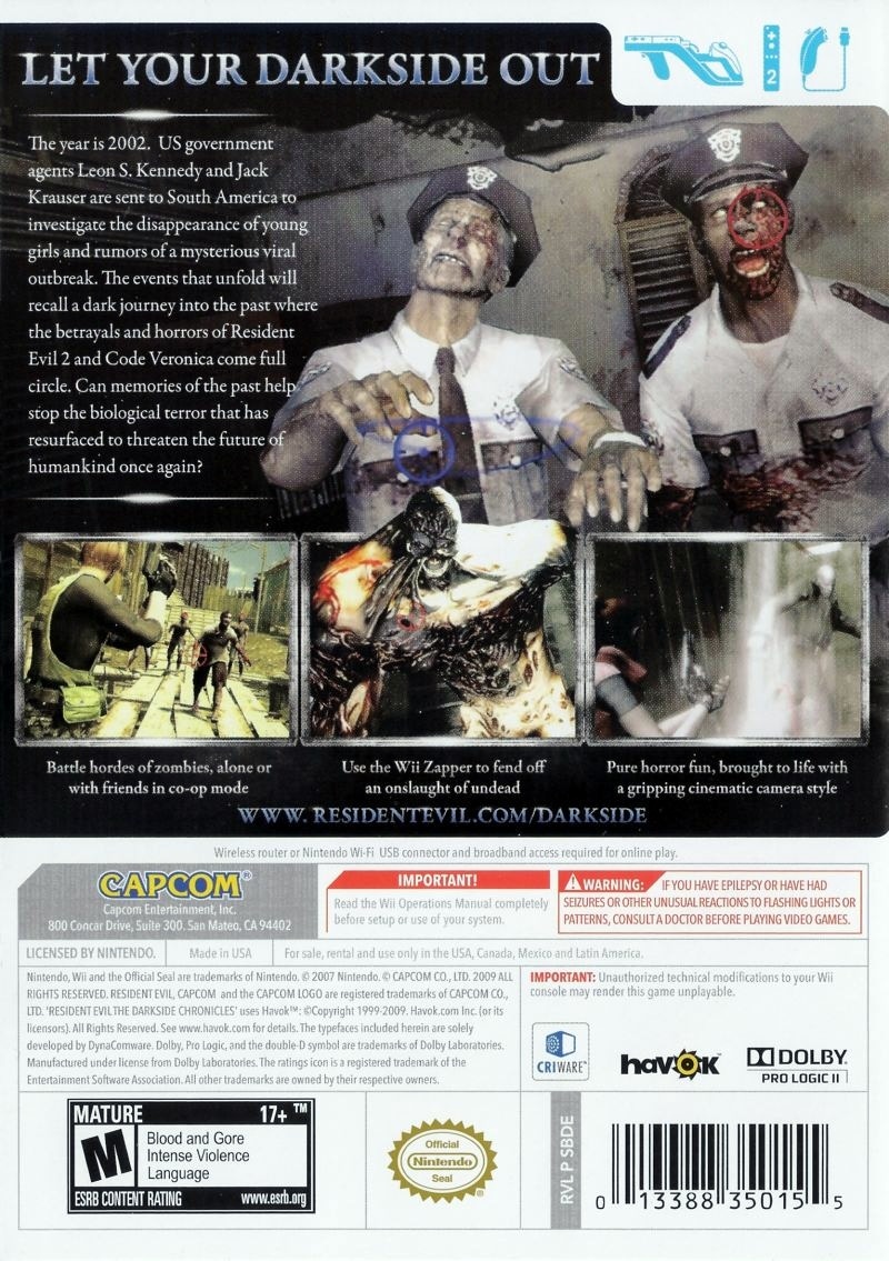 Capa do jogo Resident Evil: The Darkside Chronicles