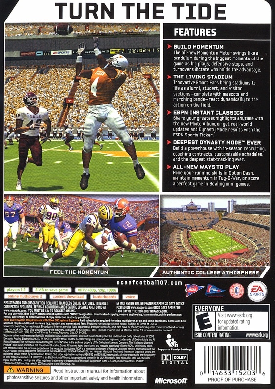 Capa do jogo NCAA Football 07