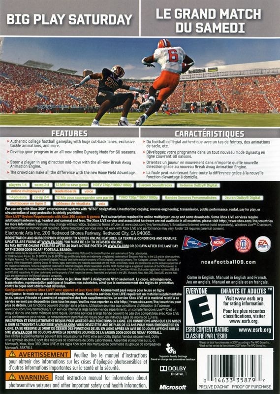 Capa do jogo NCAA Football 09