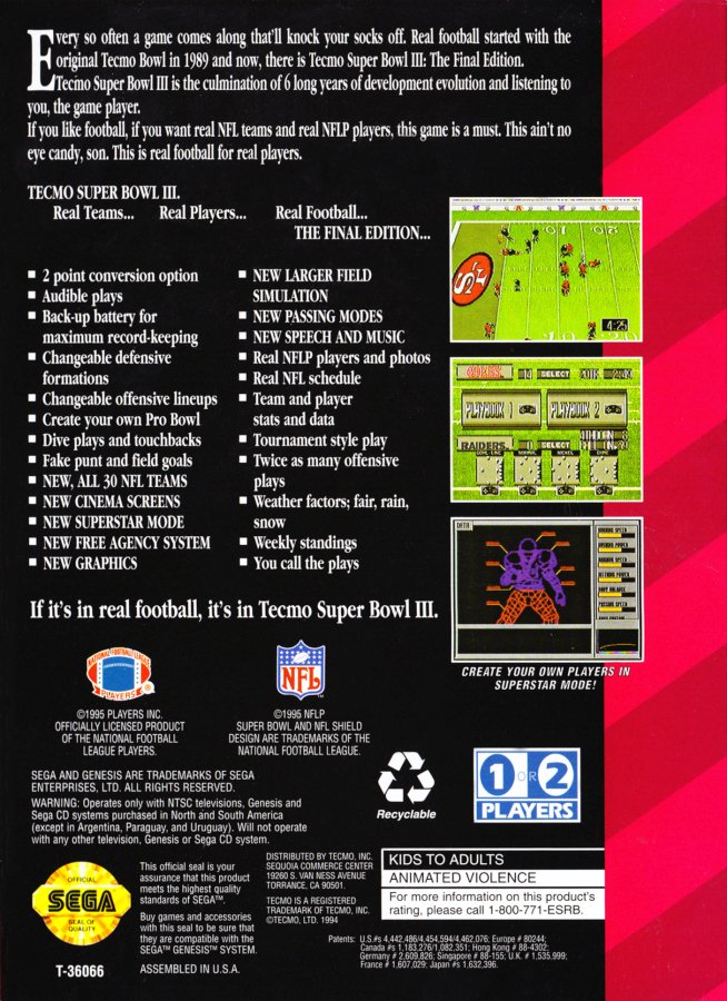 Capa do jogo Tecmo Super Bowl III: Final Edition