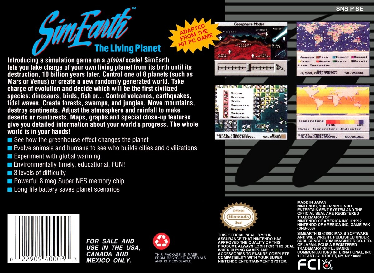 Capa do jogo SimEarth: The Living Planet