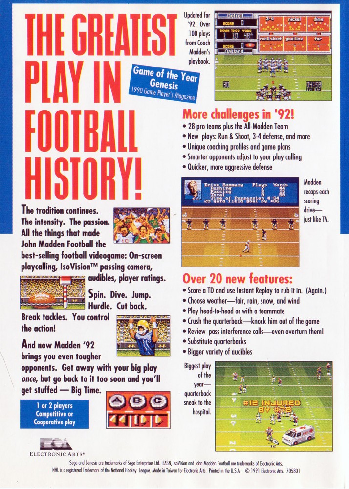 Capa do jogo John Madden Football 92