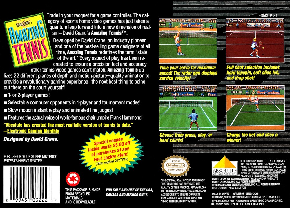 Capa do jogo David Cranes Amazing Tennis