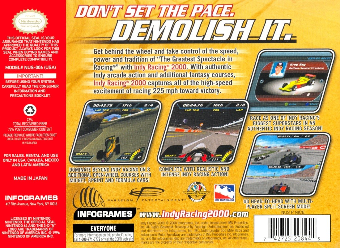Capa do jogo Indy Racing 2000