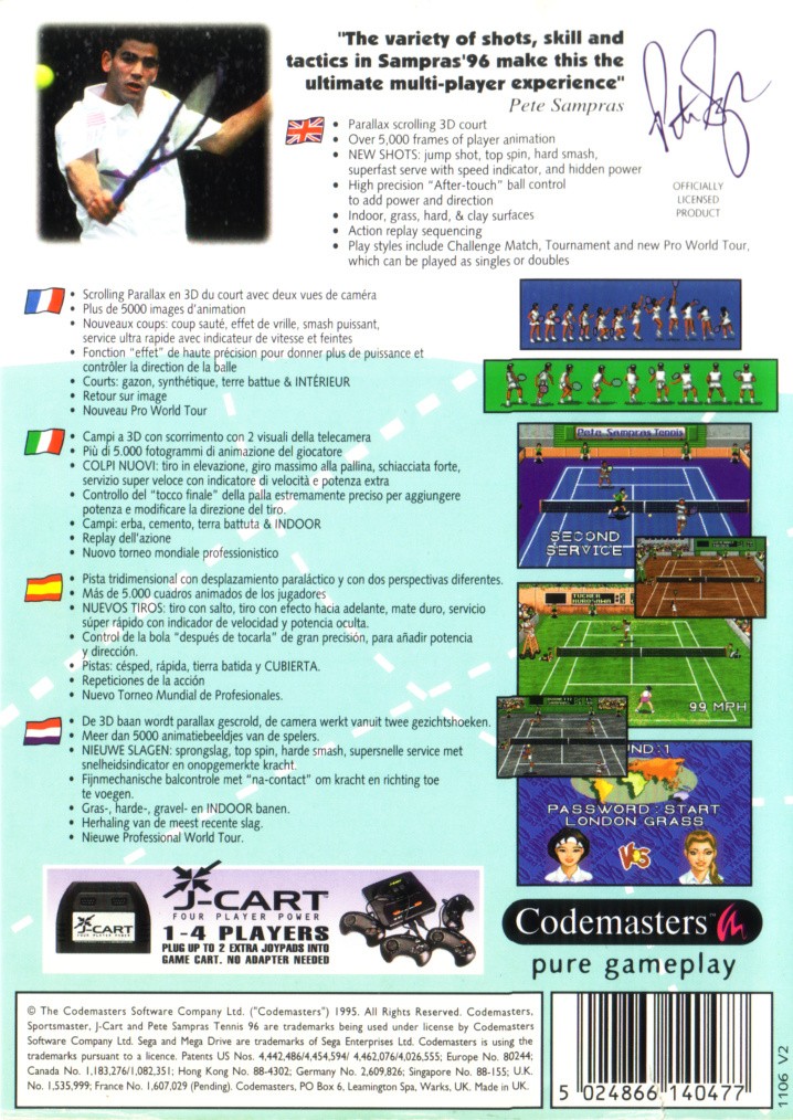 Capa do jogo Sampras Tennis 96