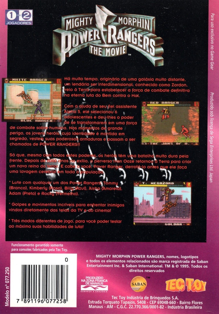 Capa do jogo Mighty Morphin Power Rangers: The Movie