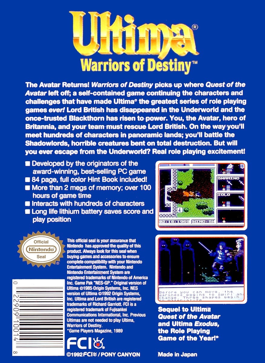 Ultima: Warriors of Destiny cover