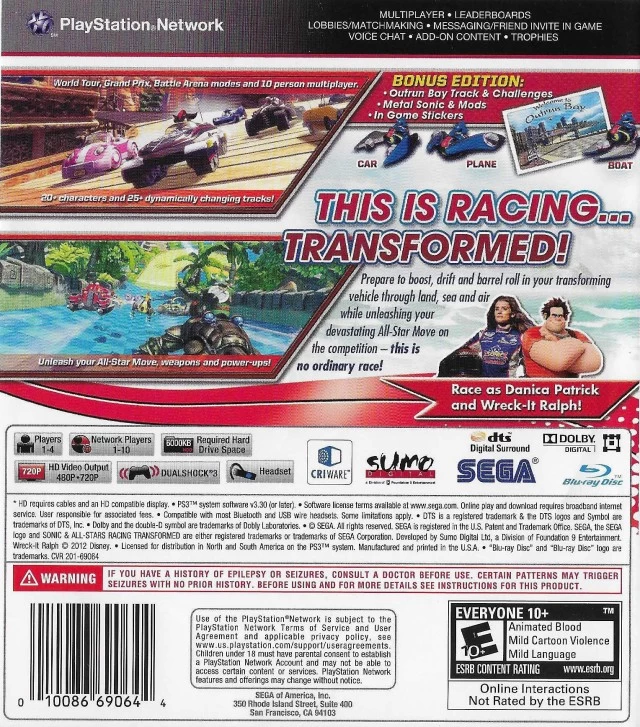 Sonic & All-Stars Racing: Transformed cover