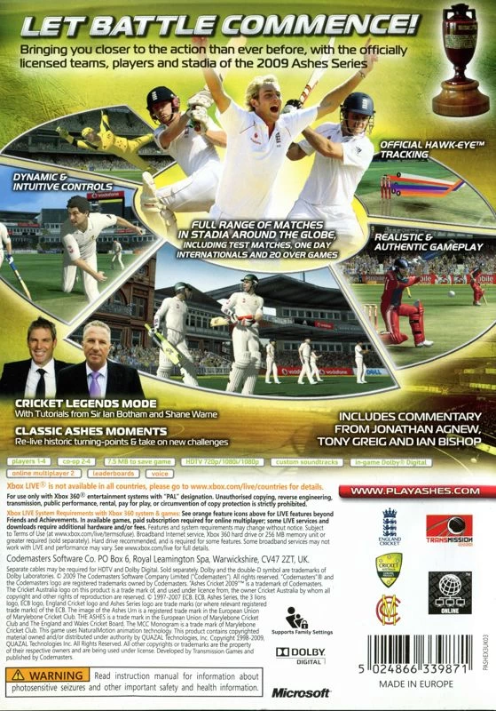 Capa do jogo Ashes Cricket 2009