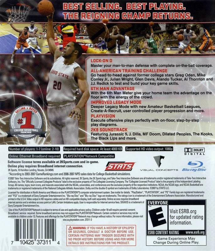 Capa do jogo College Hoops NCAA 2K8