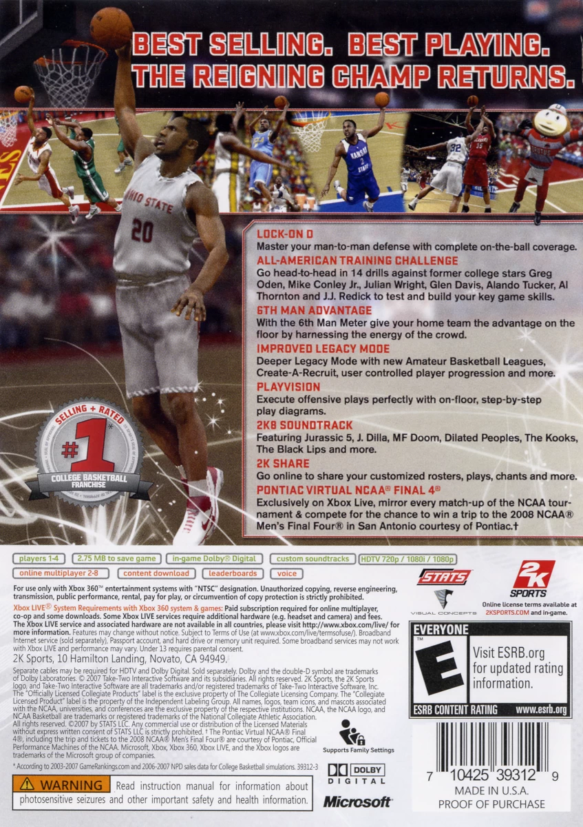 Capa do jogo College Hoops NCAA 2K8