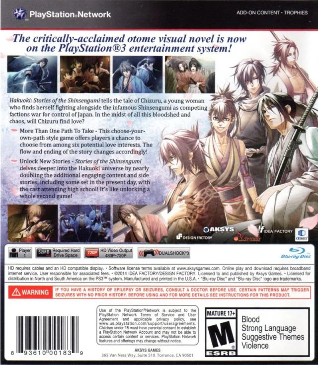 Capa do jogo Hakuoki: Stories of the Shinsengumi