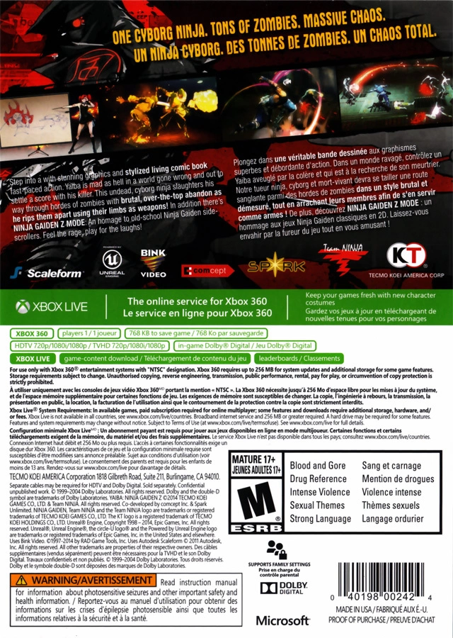 Capa do jogo Yaiba: Ninja Gaiden Z