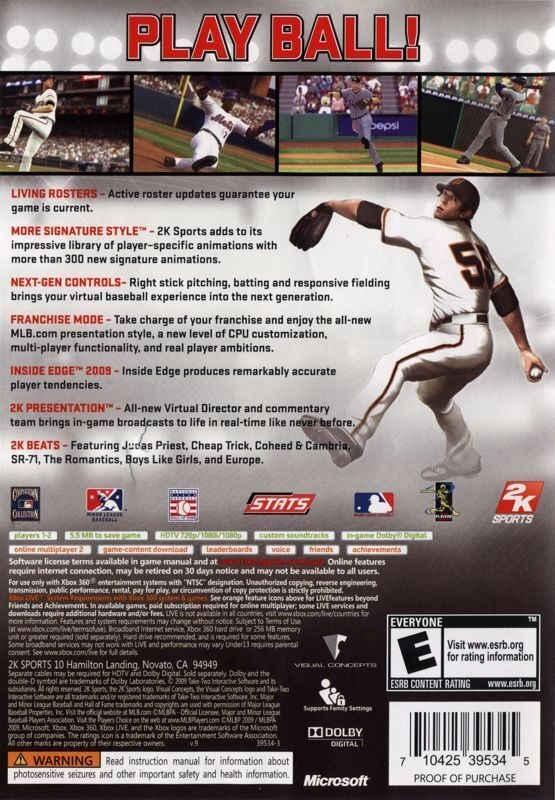 Major League Baseball 2K9 cover