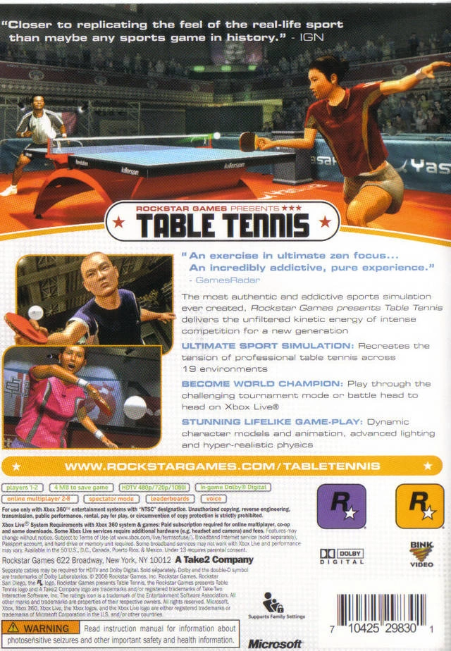 Capa do jogo Rockstar Games presents Table Tennis