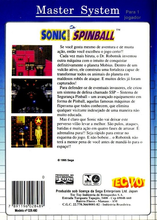 VIDEO GAME – MASTER SYSTEM – Jogo Sonic SpinBall para c