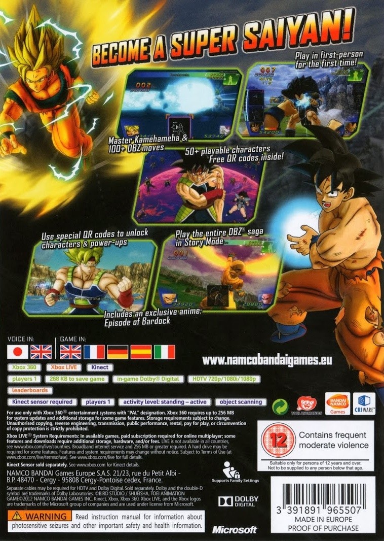 Sensor Kinect Usado Para Xbox 360 Com Jogo Dragon Ball Z for Kinect