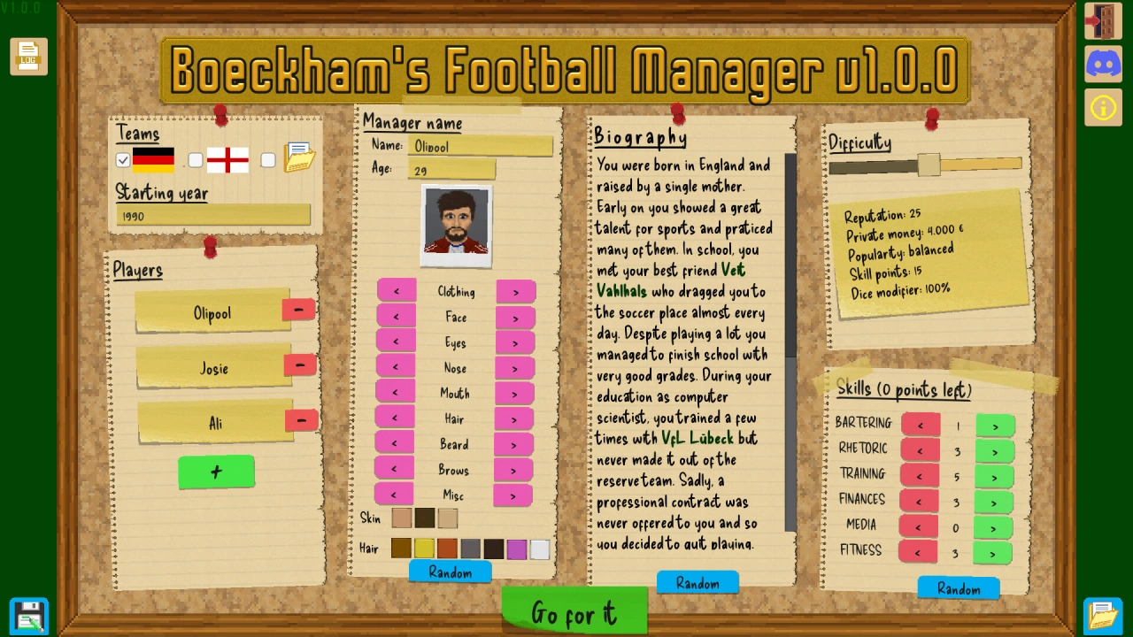 Screenshot of the game Boeckhams Football Manager