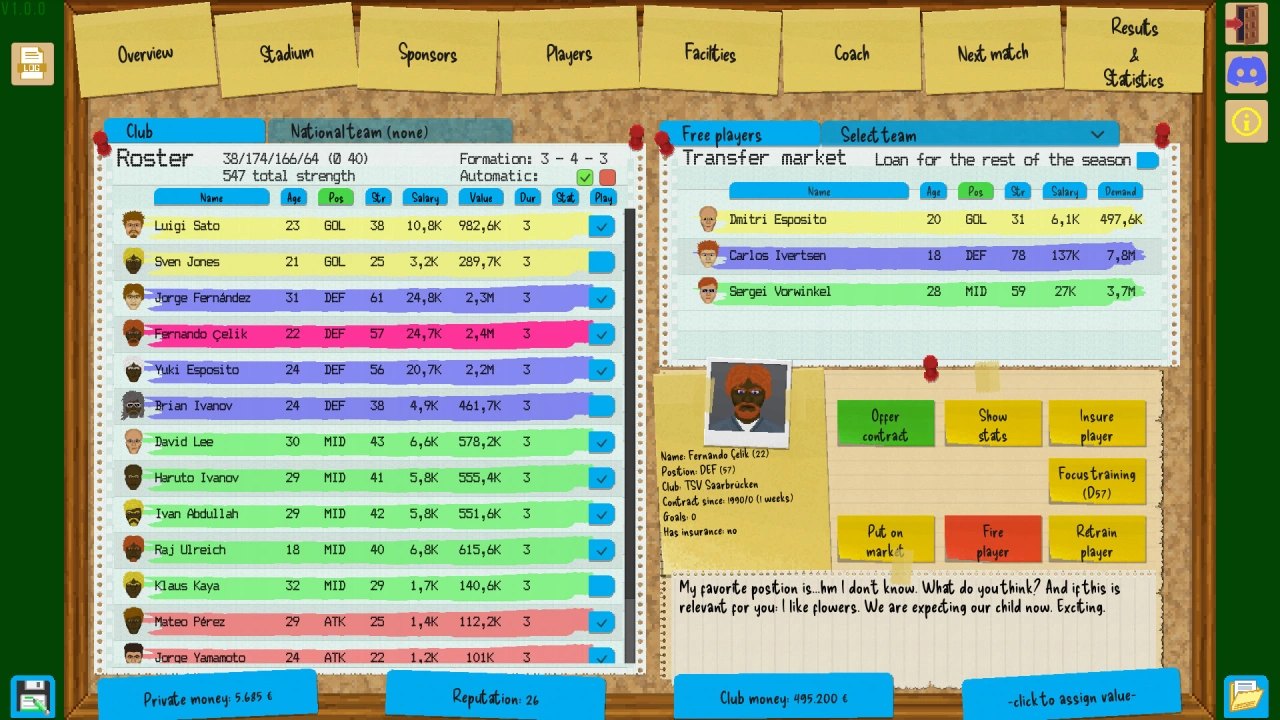 Screenshot of the game Boeckhams Football Manager