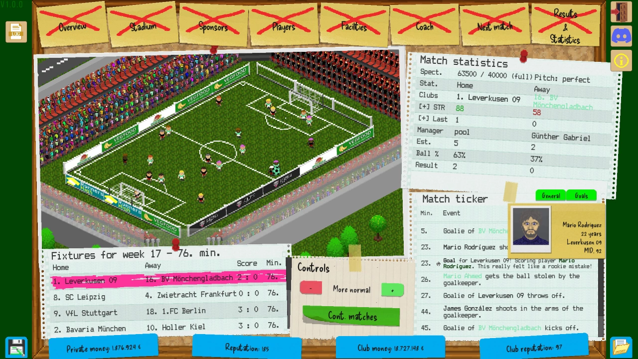 Screenshot of the game Boeckhams Football Manager