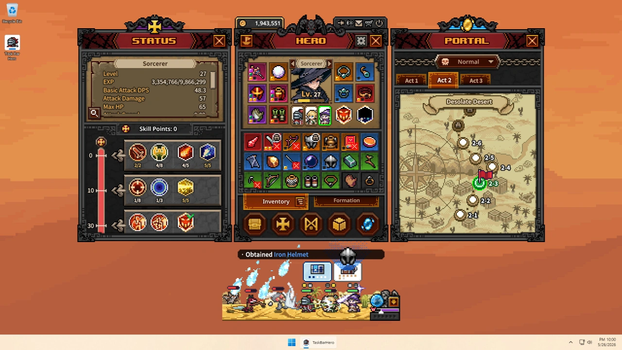 Screenshot of the game TBH: Task Bar Hero
