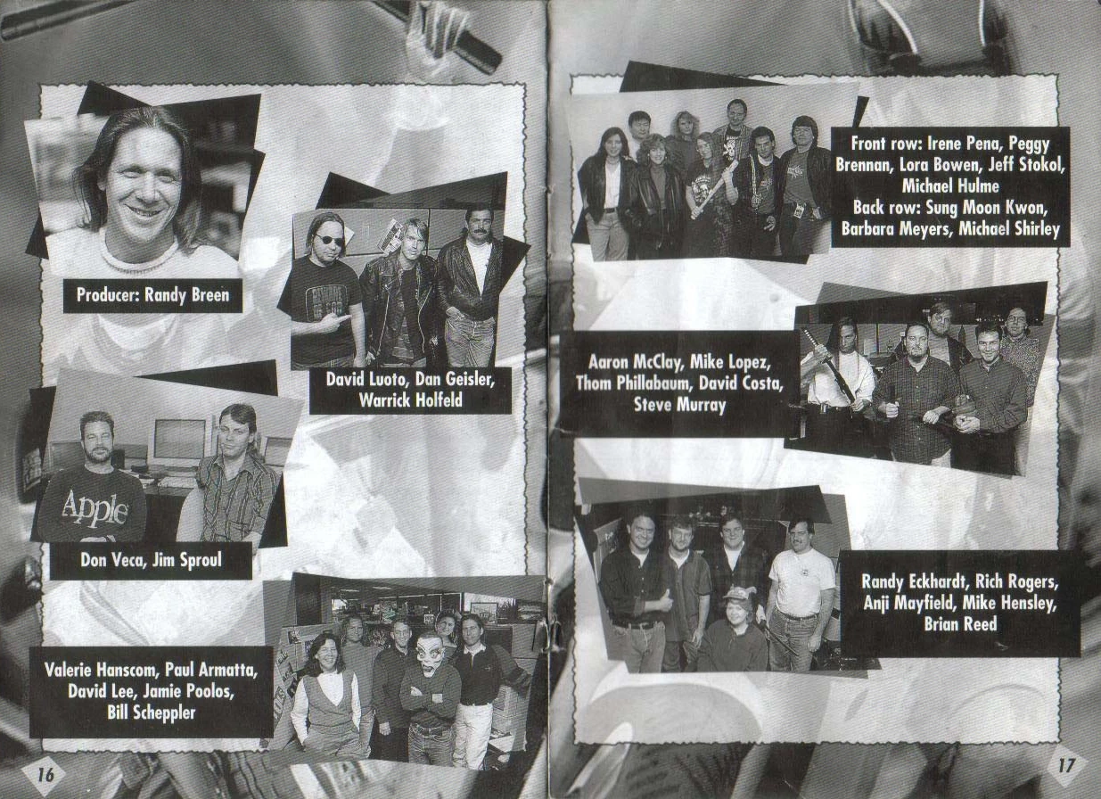 <p>Foto da equipe do Road Rash 3 no manual americano do jogo.</p>