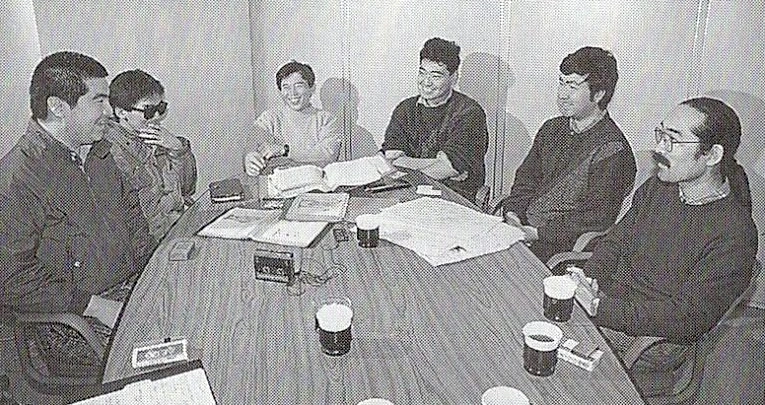 <p>Photo of the Shining Force team in an interview.</p>
<p>Source: <a title="Time Shining Force" href="https://shmuplations.com/shiningforce/" target="_blank" rel="noopener">https://shmuplations.com/shiningforce/</a></p>