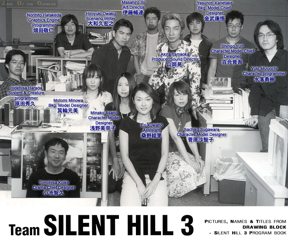 Team photo of the developers of the game Silent Hill 3