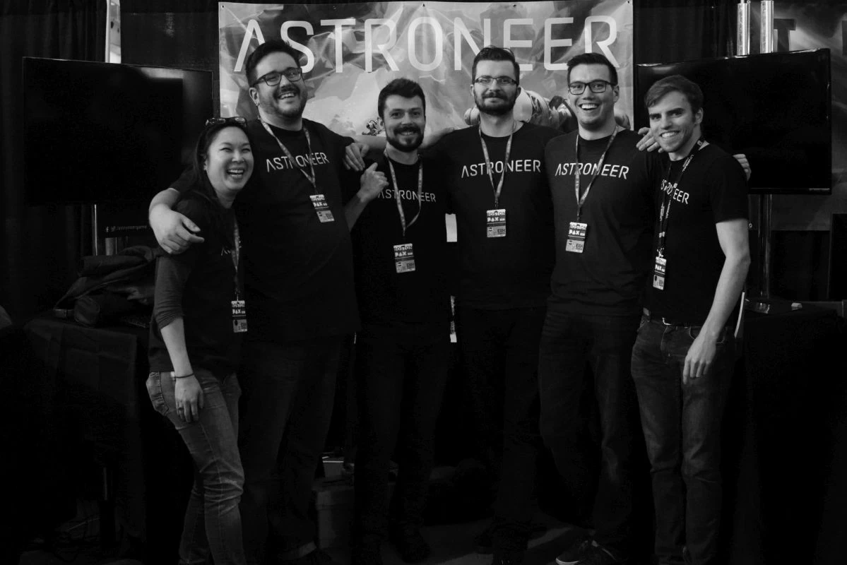 Team photo of the developers of the game Astroneer