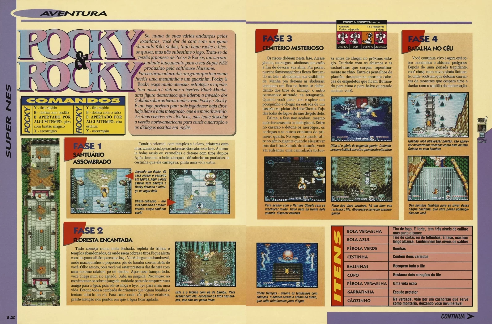 Pocky & Rocky do Super Nintendo na Ação Games Nº 31
