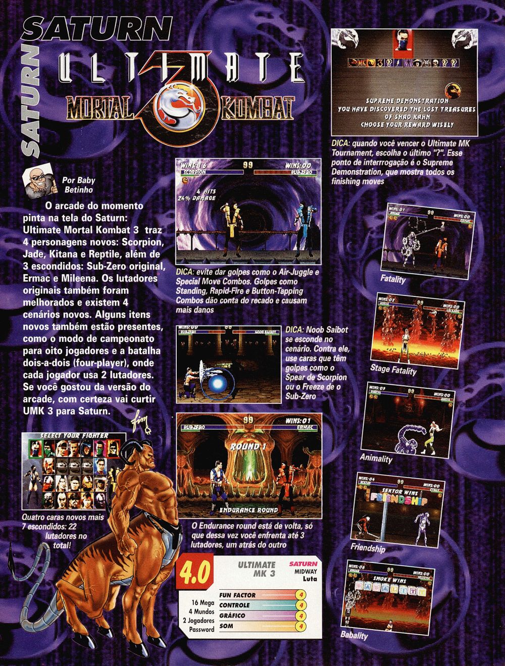 Ultimate Mortal Kombat 3 of Sega Saturn in Super GamePower nº 28